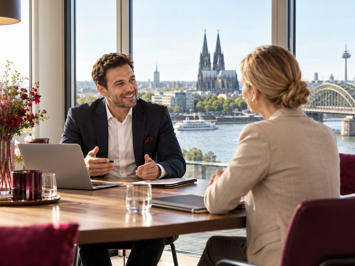 Berater der H&W Maklergesellschaft im persönlichen Kundengespräch in Köln